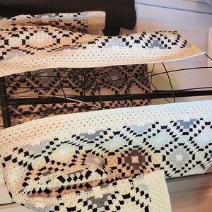 Crochet Open Front Cardigan/Blk, Grey& Cream/ One Size/ NWT/ 3/4 Sleeve